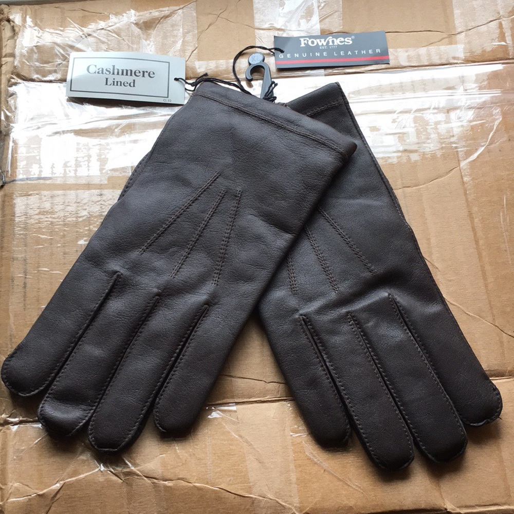 Brown Genuine Leather Cashmere Lined Gloves